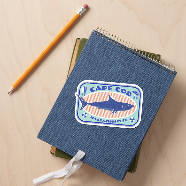 Cape Cod, Massachusetts, Dockside Series, Shark, Contour, Vinyl Sticker Sticker Lantern Press 