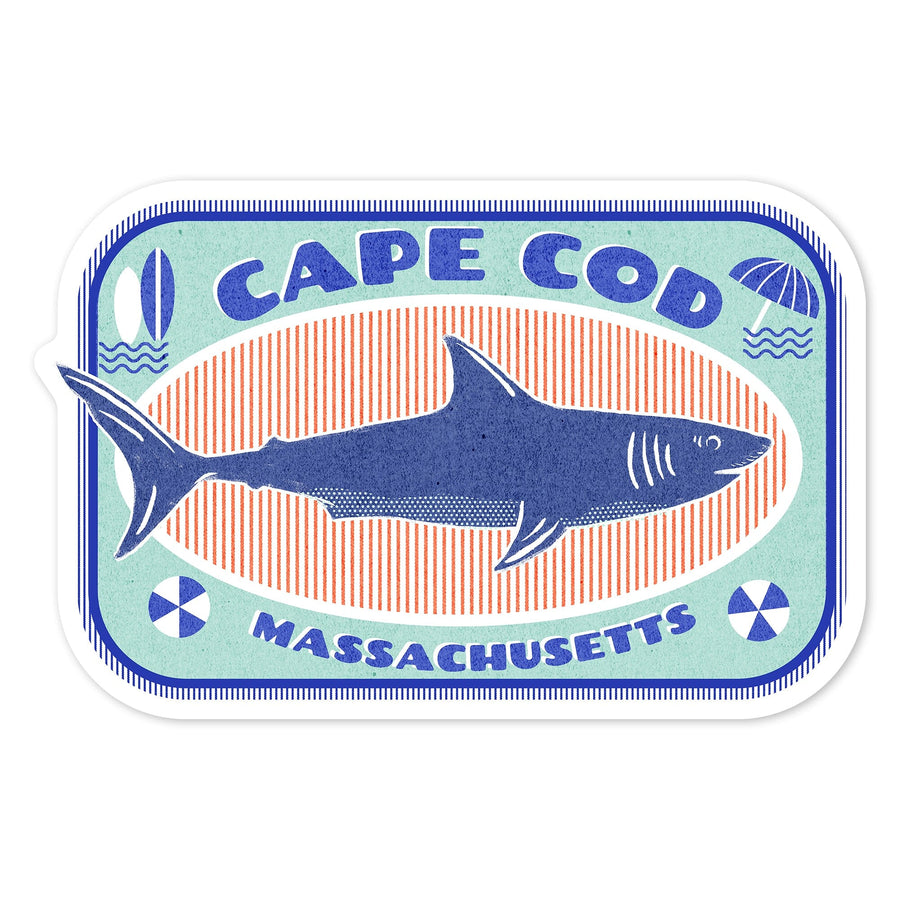 Cape Cod, Massachusetts, Dockside Series, Shark, Contour, Vinyl Sticker Sticker Lantern Press 