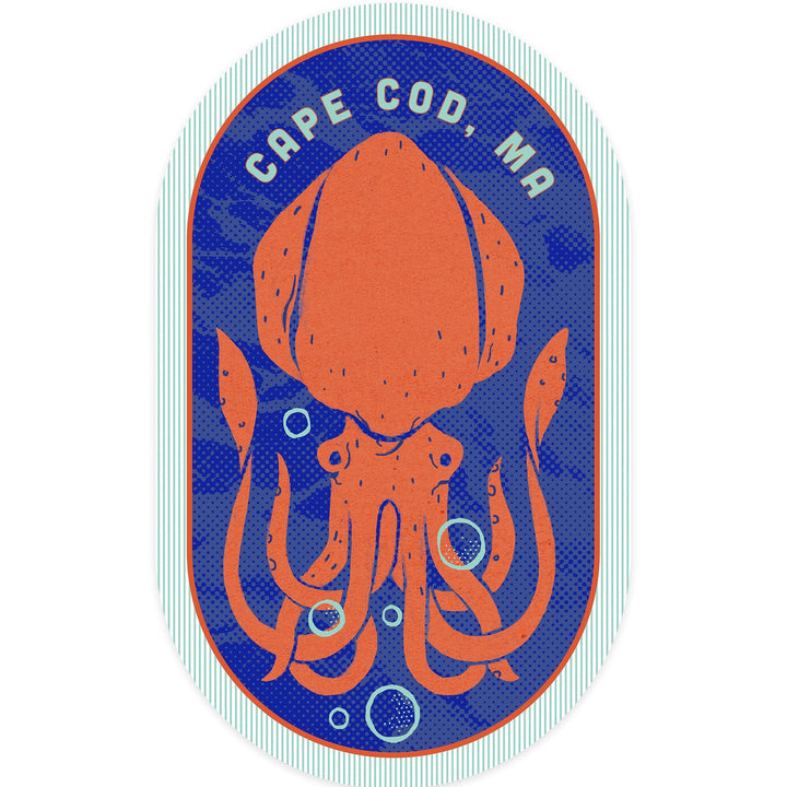 Cape Cod, Massachusetts, Dockside Series, Squid, Contour, Vinyl Sticker Sticker Lantern Press 