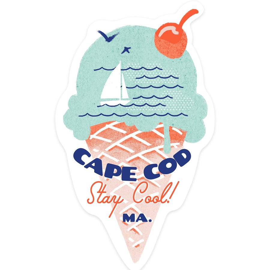 Cape Cod, Massachusetts, Dockside Series, Stay Cool, Contour, Vinyl Sticker Sticker Lantern Press 