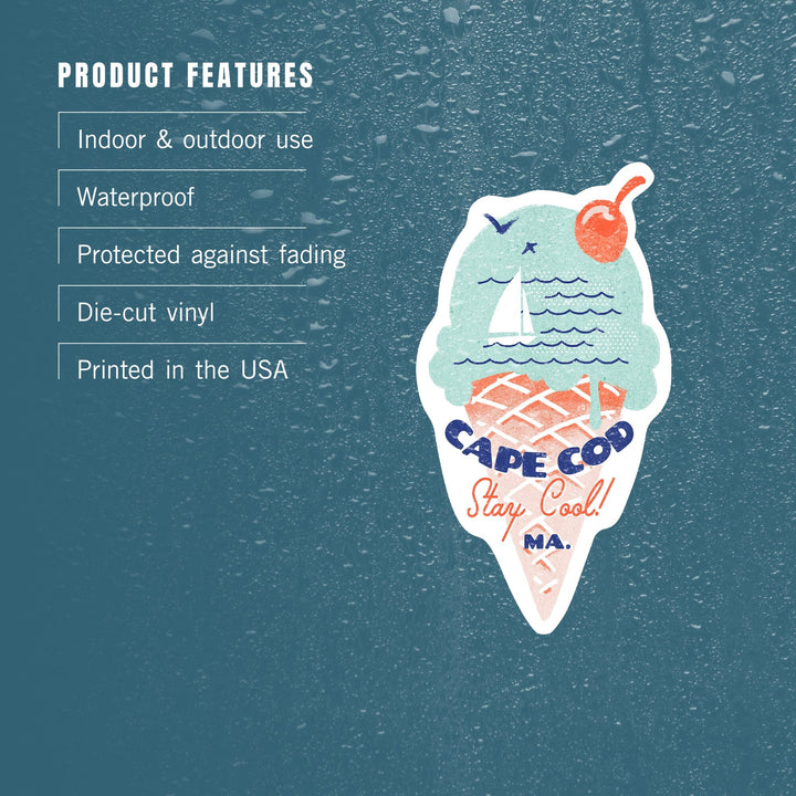 Cape Cod, Massachusetts, Dockside Series, Stay Cool, Contour, Vinyl Sticker Sticker Lantern Press 