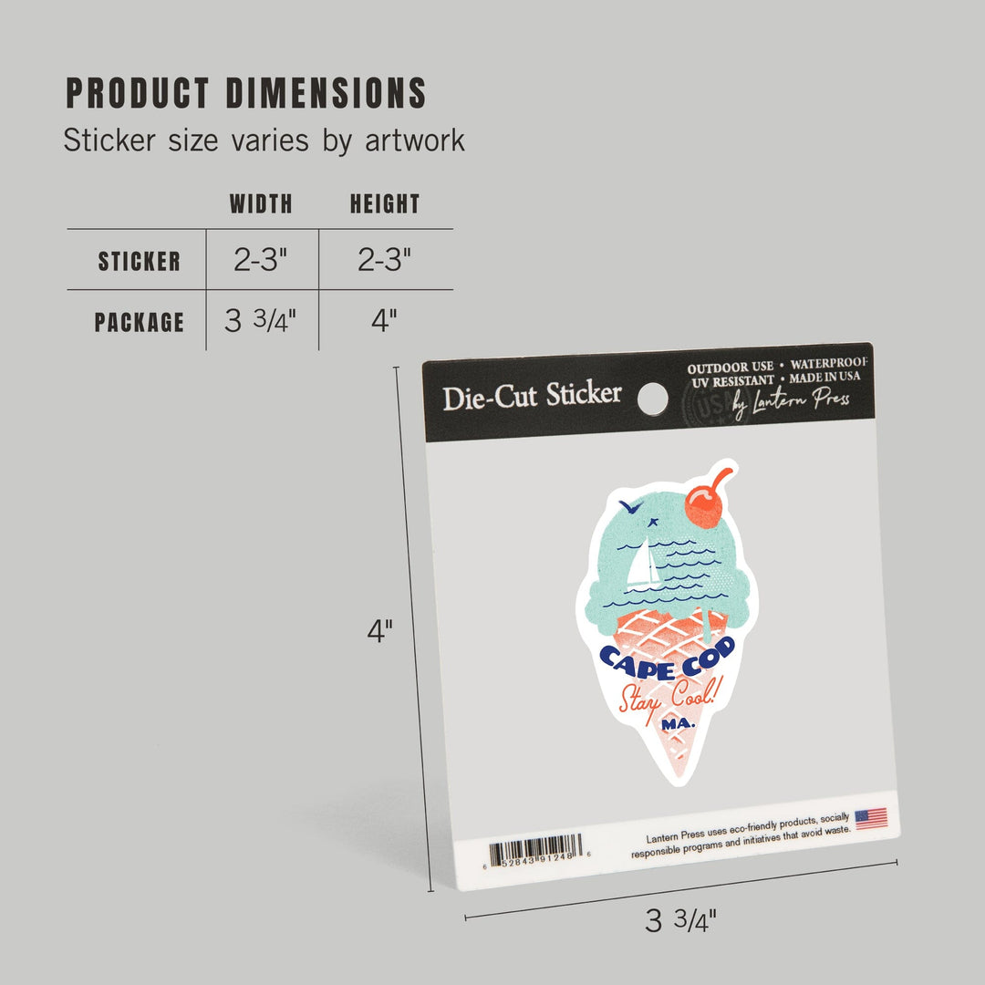 Cape Cod, Massachusetts, Dockside Series, Stay Cool, Contour, Vinyl Sticker Sticker Lantern Press 