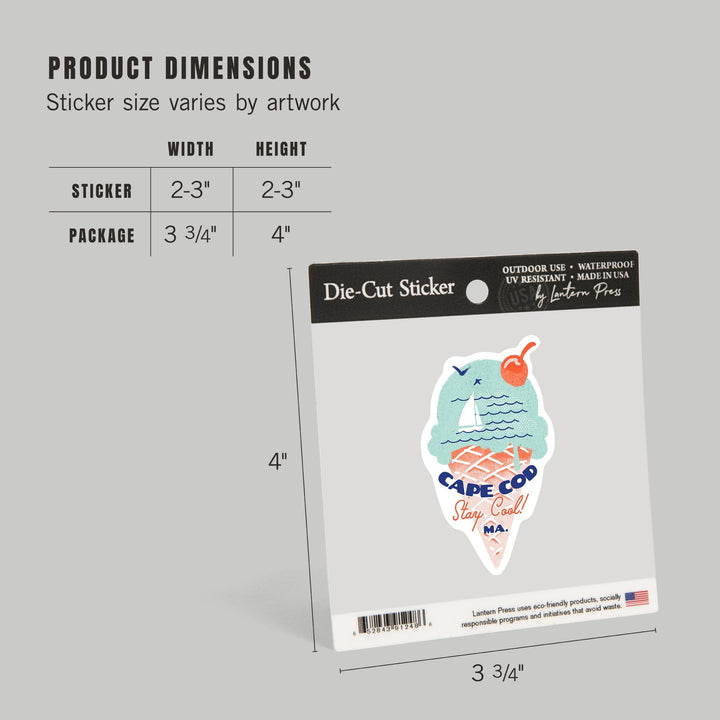 Cape Cod, Massachusetts, Dockside Series, Stay Cool, Contour, Vinyl Sticker Sticker Lantern Press 