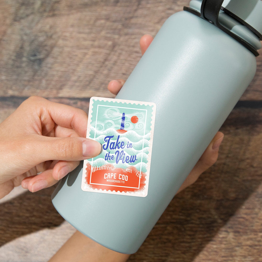 Cape Cod, Massachusetts, Dockside Series, Take In The View, Scene, Contour, Vinyl Sticker Sticker Lantern Press 