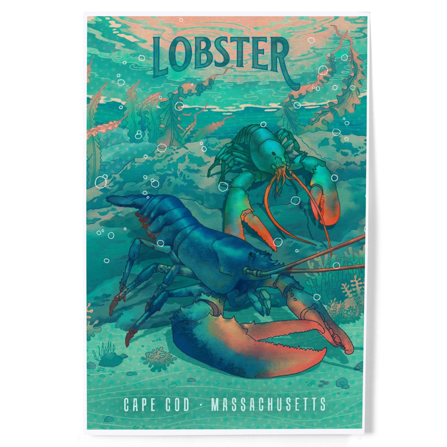 Cape Cod, Massachusetts, Fluid Linework, Lobster, Art & Giclee Prints Art Lantern Press 