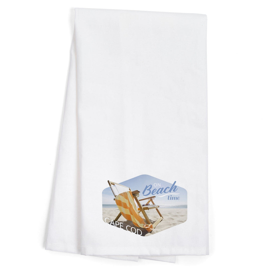 Cape Cod, Massachusetts, Folding Beach Chair, Contour, Organic Cotton Kitchen Tea Towels - Lantern Press