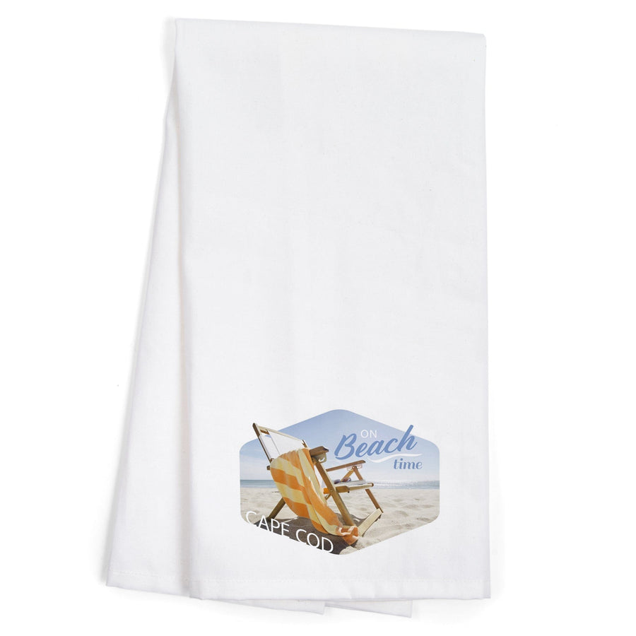 Cape Cod, Massachusetts, Folding Beach Chair, Contour, Organic Cotton Kitchen Tea Towels - Lantern Press