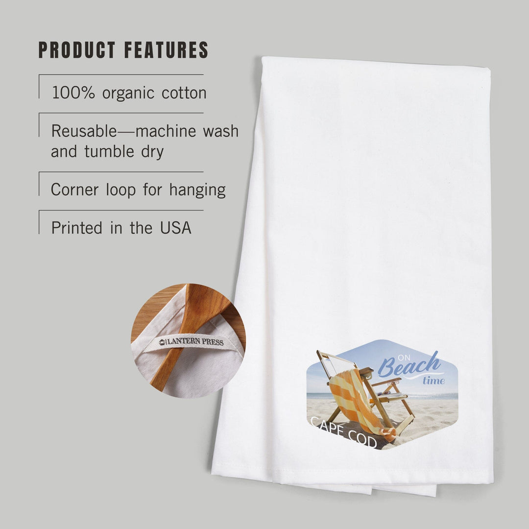 Cape Cod, Massachusetts, Folding Beach Chair, Contour, Organic Cotton Kitchen Tea Towels - Lantern Press