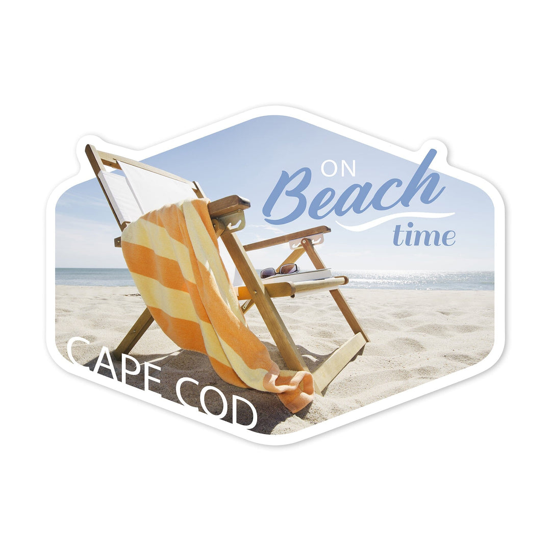 Cape Cod, Massachusetts, Folding Beach Chair, Contour, Vinyl Sticker Sticker Lantern Press 