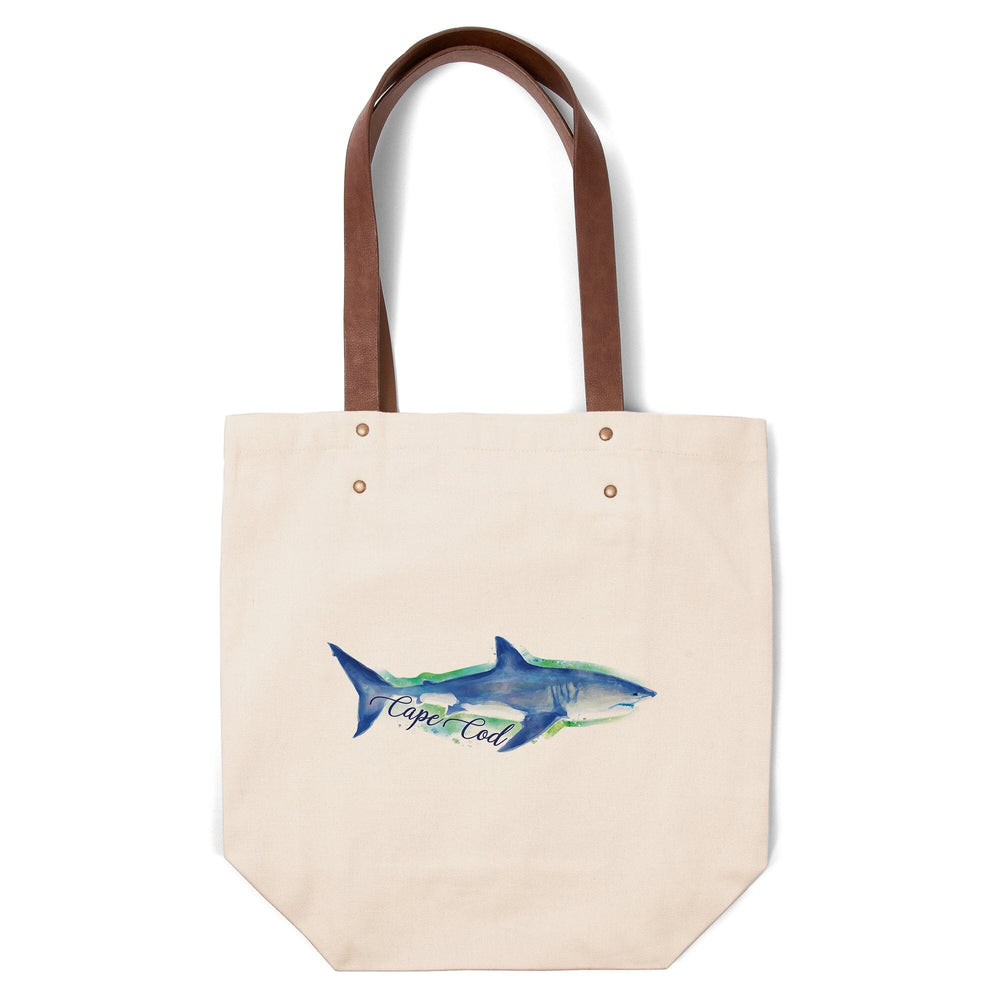Cape Cod, Massachusetts, Great White Shark, Watercolor, Contour, Lantern Press Artwork, Accessory Go Bag Totes Lantern Press 
