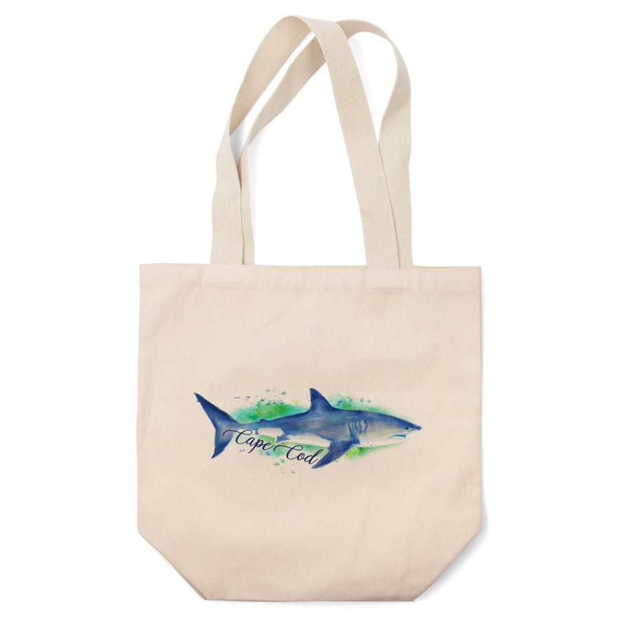 Cape Cod, Massachusetts, Great White Shark, Watercolor, Contour, Lantern Press Artwork, Tote Bag Totes Lantern Press 