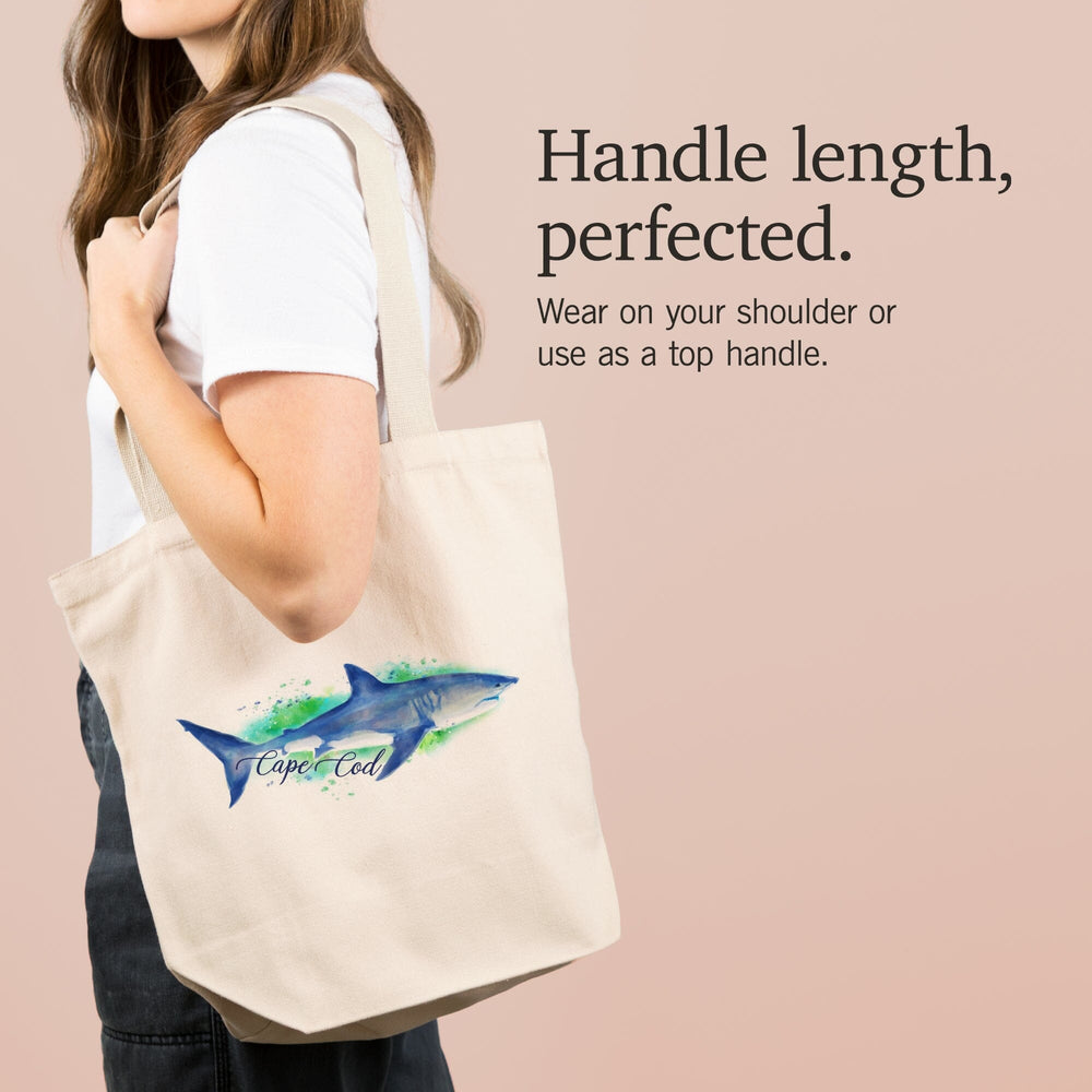 Cape Cod, Massachusetts, Great White Shark, Watercolor, Contour, Lantern Press Artwork, Tote Bag Totes Lantern Press 