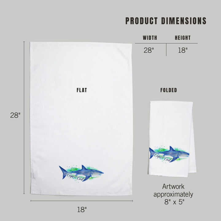 Cape Cod, Massachusetts, Great White Shark, Watercolor, Contour, Organic Cotton Kitchen Tea Towels Kitchen Lantern Press 