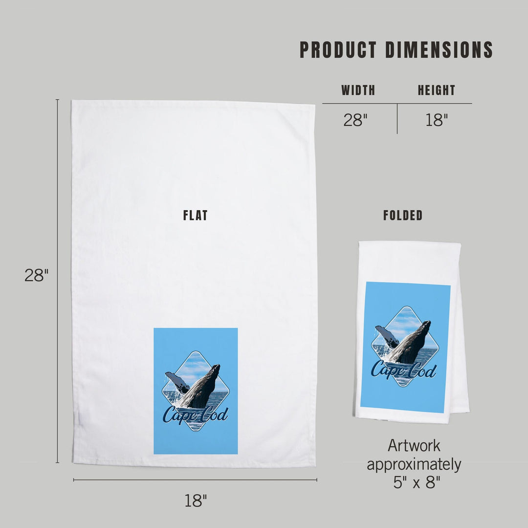 Cape Cod, Massachusetts, Humpback Whale, Contour, Organic Cotton Kitchen Tea Towels - Lantern Press