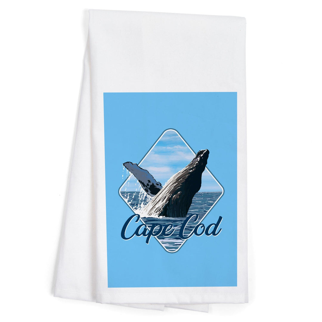 Cape Cod, Massachusetts, Humpback Whale, Contour, Organic Cotton Kitchen Tea Towels - Lantern Press