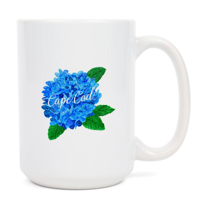 Cape Cod, Massachusetts, Hydrangea, Watercolor, Contour, Lantern Press Artwork, Ceramic Mug - Lantern Press