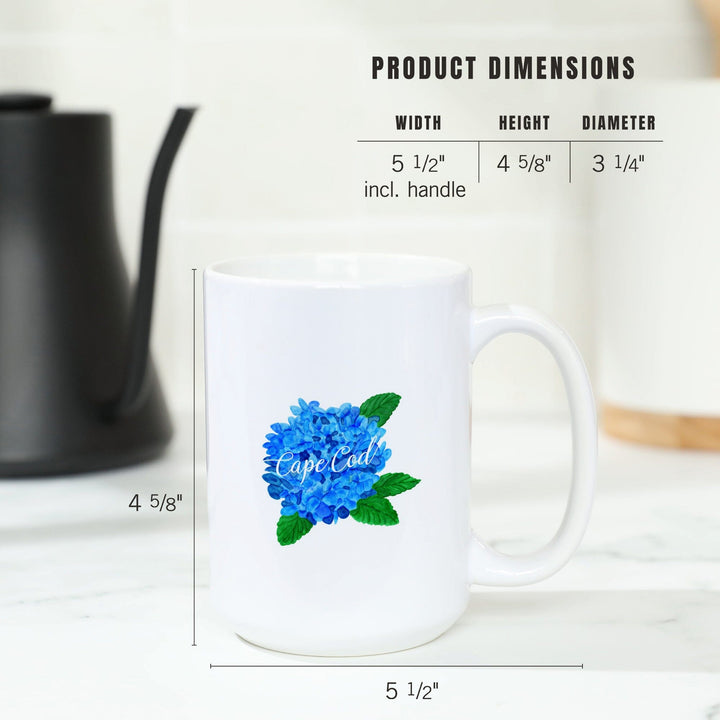 Cape Cod, Massachusetts, Hydrangea, Watercolor, Contour, Lantern Press Artwork, Ceramic Mug - Lantern Press