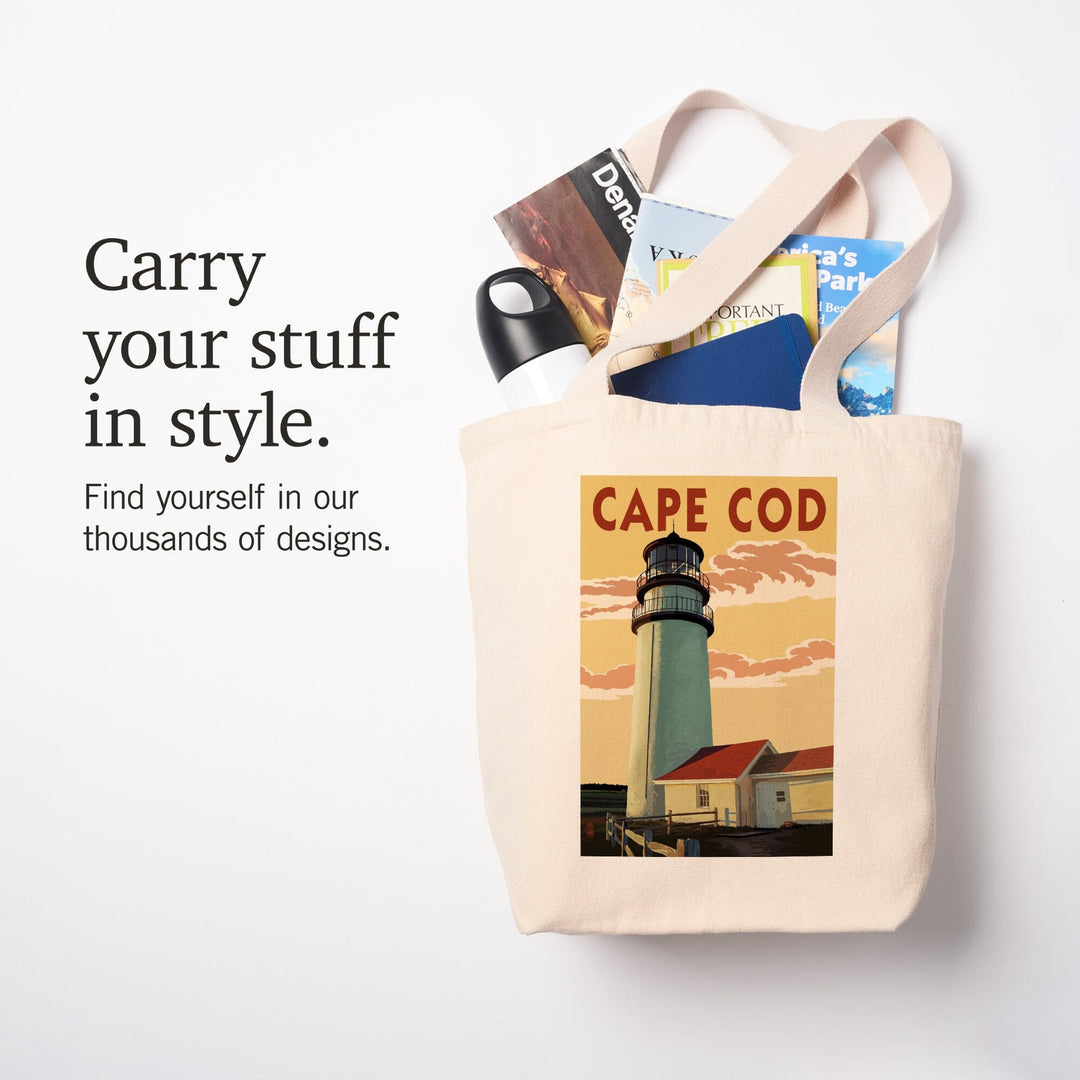 Cape Cod, Massachusetts, Lighthouse, Lantern Press Artwork, Tote Bag Totes Lantern Press 