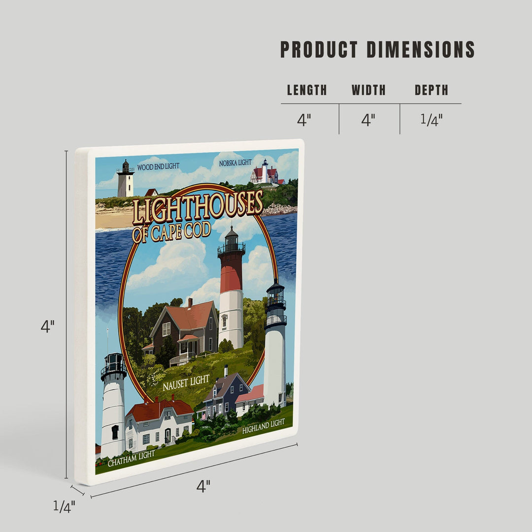 Cape Cod, Massachusetts, Lighthouses Montage, Coasters Coasters Lantern Press 