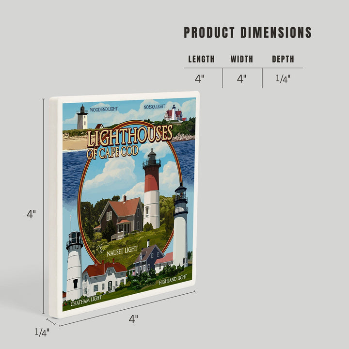 Cape Cod, Massachusetts, Lighthouses Montage, Coasters Coasters Lantern Press 