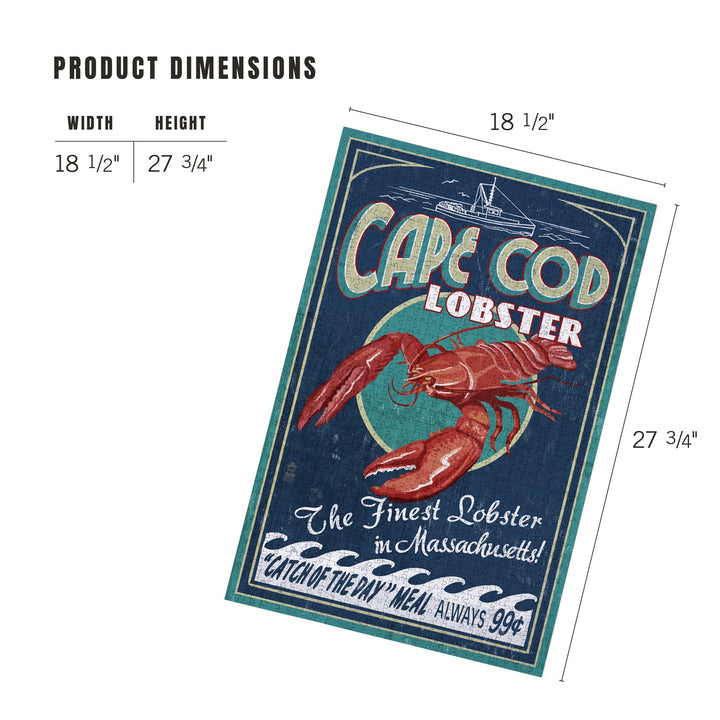 Cape Cod, Massachusetts, Lobster Vintage Sign, Jigsaw Puzzle Puzzle Lantern Press 