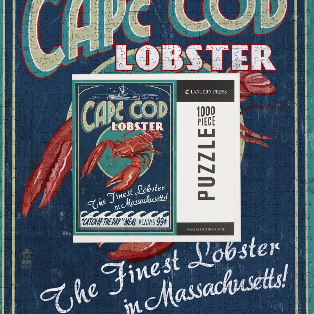 Cape Cod, Massachusetts, Lobster Vintage Sign, Jigsaw Puzzle Puzzle Lantern Press 