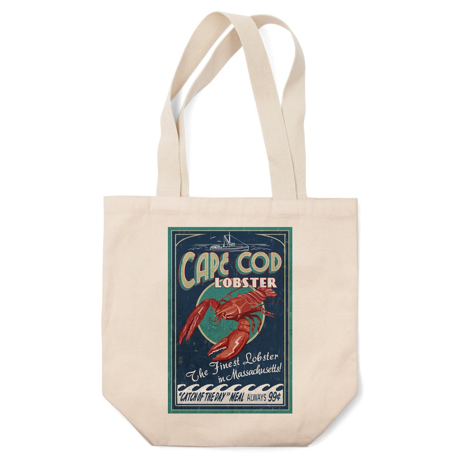 Cape Cod, Massachusetts, Lobster Vintage Sign, Lantern Press Artwork, Tote Bag Totes Lantern Press 
