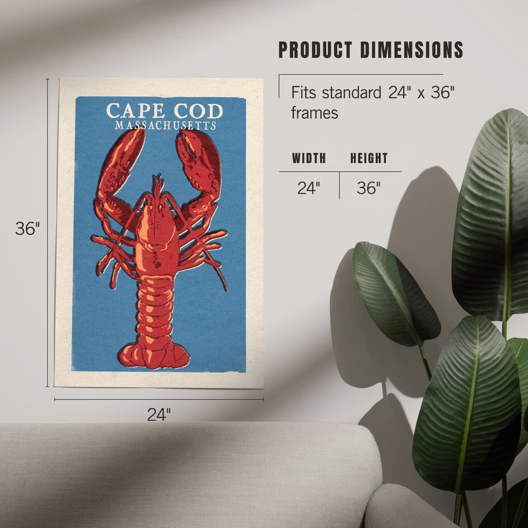Cape Cod, Massachusetts, Lobster Woodblock, Art & Giclee Prints Art Lantern Press 