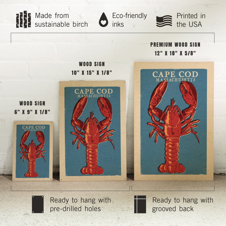 Cape Cod, Massachusetts, Lobster Woodblock, Lantern Press Artwork, Wood Signs and Postcards Wood Lantern Press 