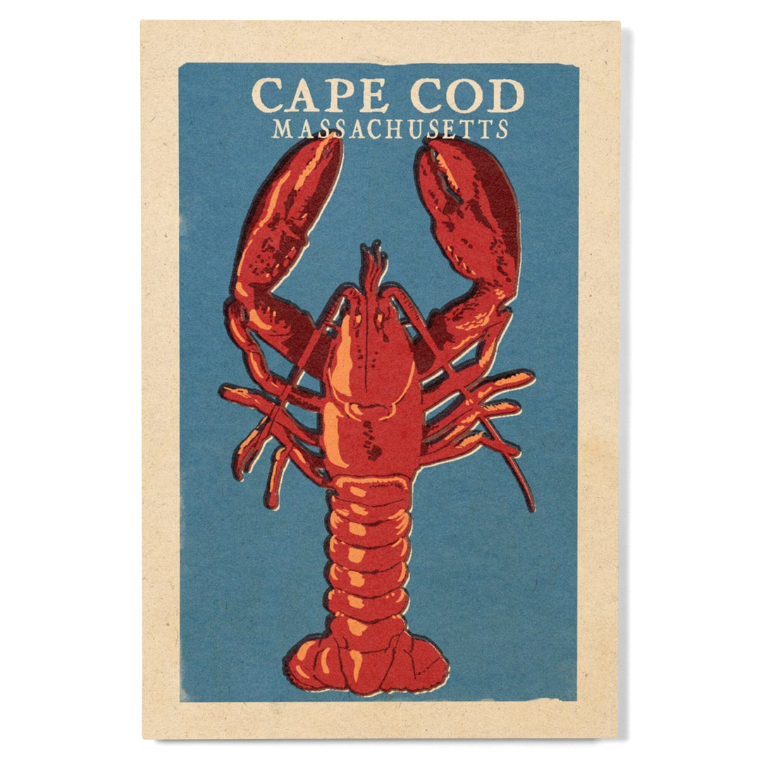 Cape Cod, Massachusetts, Lobster Woodblock, Lantern Press Artwork, Wood Signs and Postcards Wood Lantern Press 