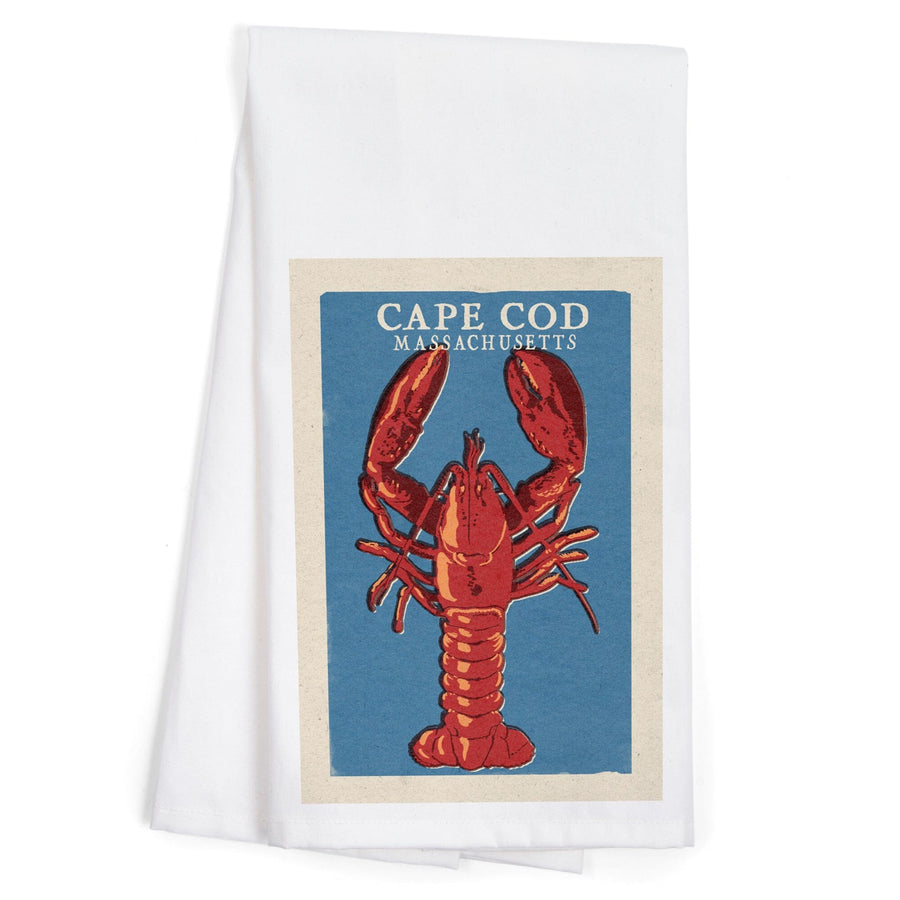 Cape Cod, Massachusetts, Lobster Woodblock, Organic Cotton Kitchen Tea Towels Kitchen Lantern Press 
