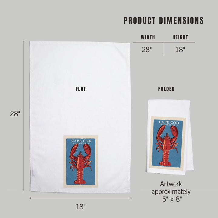 Cape Cod, Massachusetts, Lobster Woodblock, Organic Cotton Kitchen Tea Towels Kitchen Lantern Press 