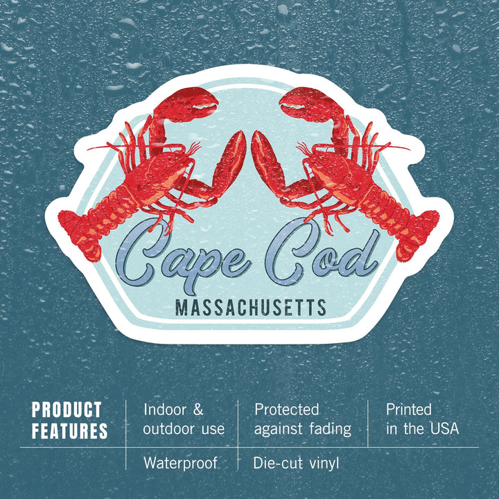 Cape Cod, Massachusetts, Lobsters, Contour, Lantern Press Artwork, Vinyl Sticker - Lantern Press