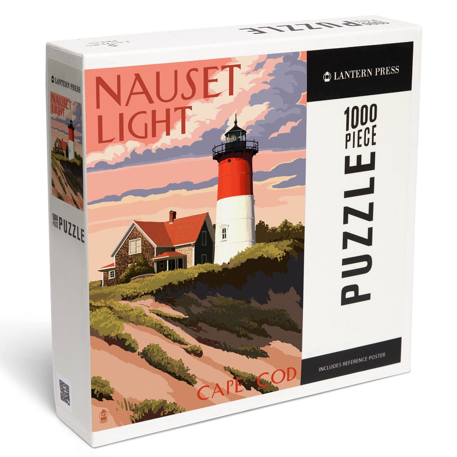 Cape Cod, Massachusetts, Nauset Light and Sunset, Jigsaw Puzzle Puzzle Lantern Press 