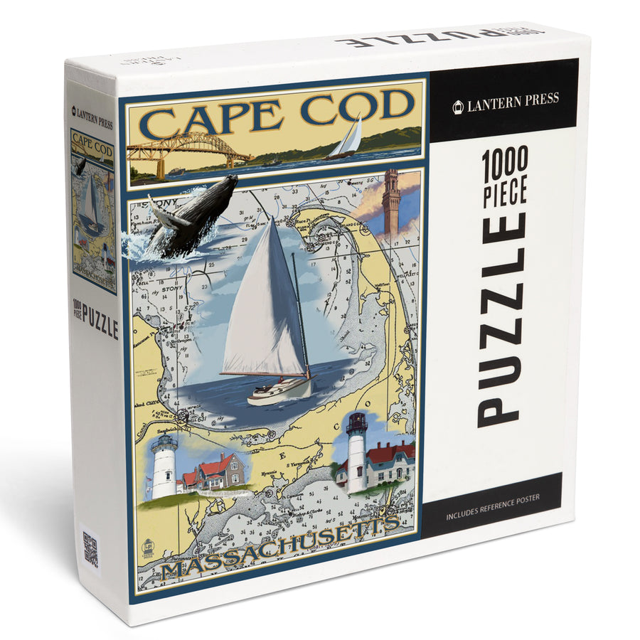 Cape Cod, Massachusetts, Nautical Chart, Jigsaw Puzzle Puzzle Lantern Press 