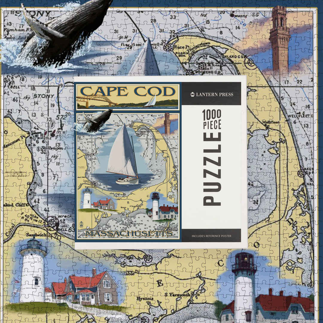 Cape Cod, Massachusetts, Nautical Chart, Jigsaw Puzzle Puzzle Lantern Press 
