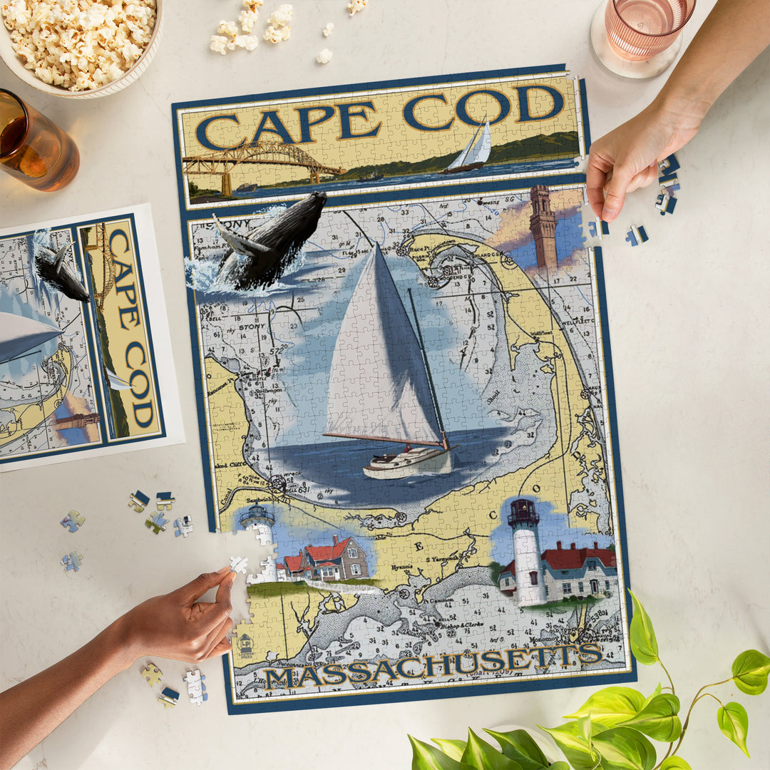 Cape Cod, Massachusetts, Nautical Chart, Jigsaw Puzzle Puzzle Lantern Press 