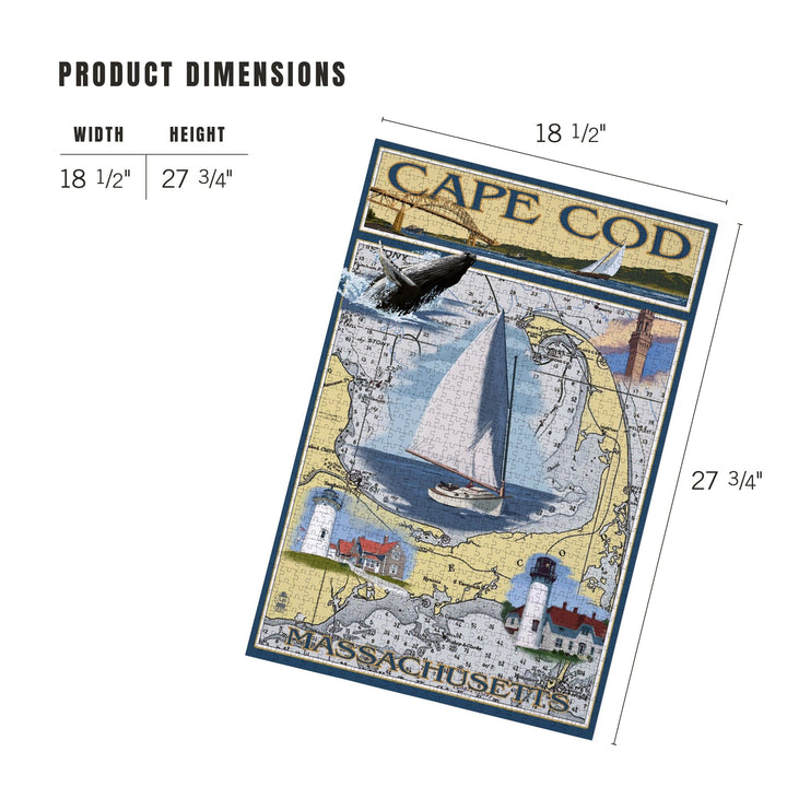 Cape Cod, Massachusetts, Nautical Chart, Jigsaw Puzzle Puzzle Lantern Press 