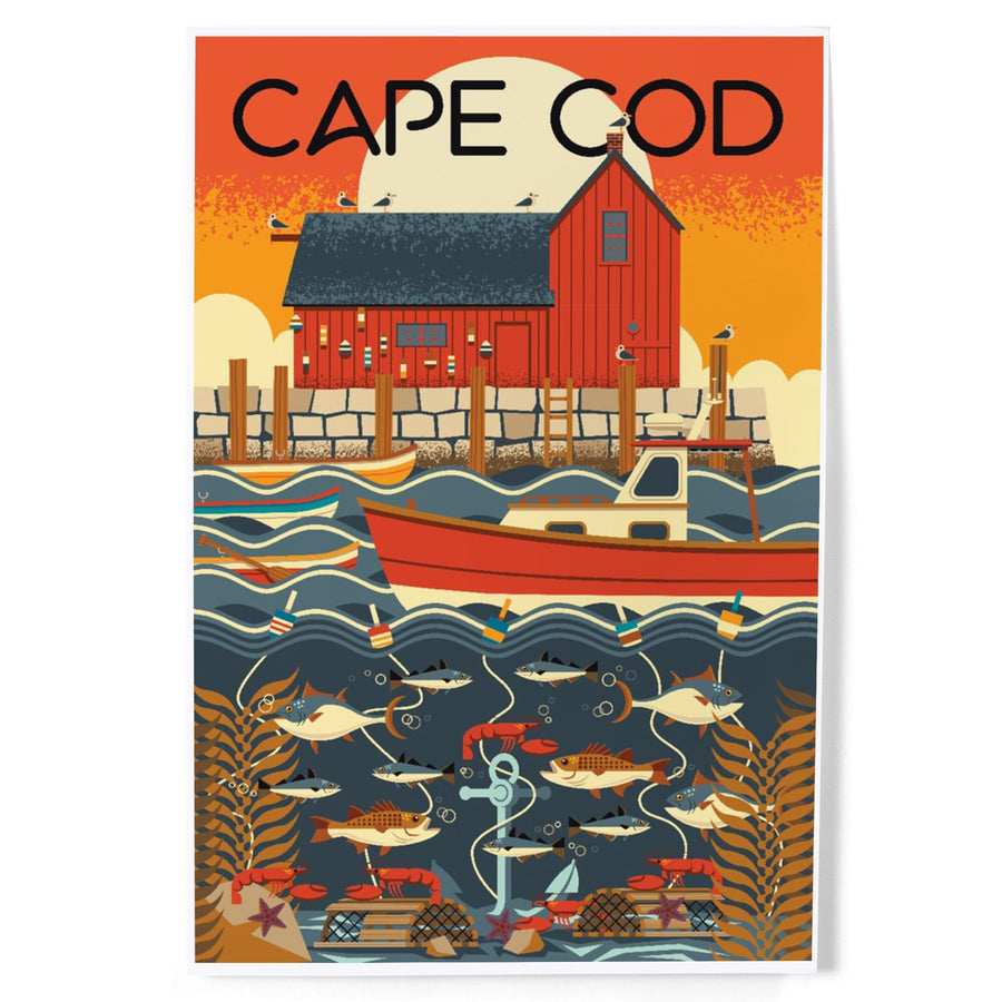 Cape Cod, Massachusetts, Nautical Geometric, Art & Giclee Prints Art Lantern Press 