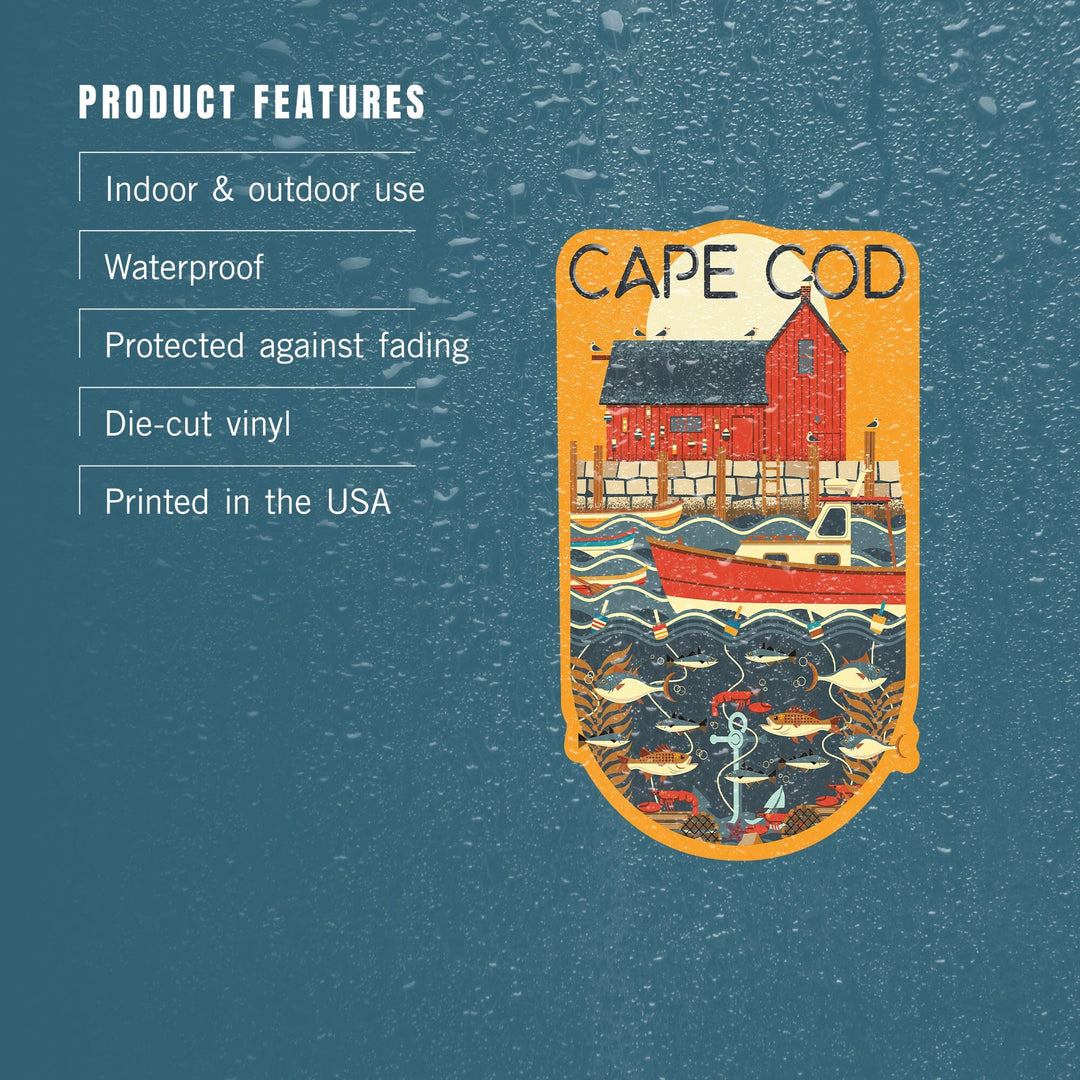 Cape Cod, Massachusetts, Nautical Geometric, Contour, Vinyl Sticker Sticker Lantern Press 