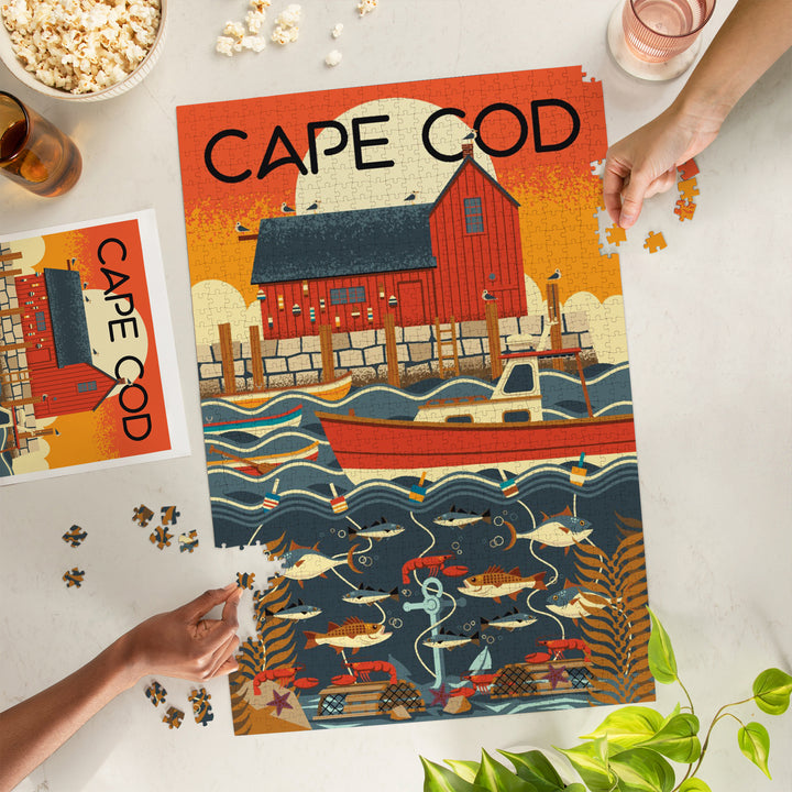 Cape Cod, Massachusetts, Nautical Geometric, Jigsaw Puzzle Puzzle Lantern Press 