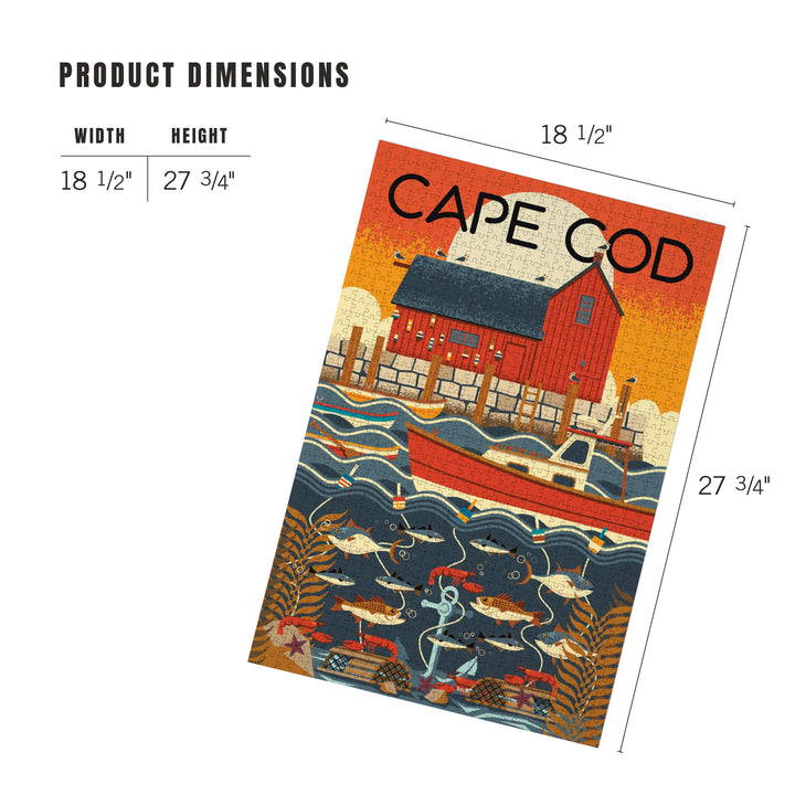 Cape Cod, Massachusetts, Nautical Geometric, Jigsaw Puzzle Puzzle Lantern Press 