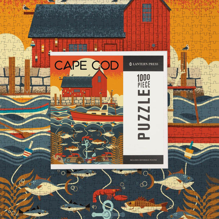 Cape Cod, Massachusetts, Nautical Geometric, Jigsaw Puzzle Puzzle Lantern Press 