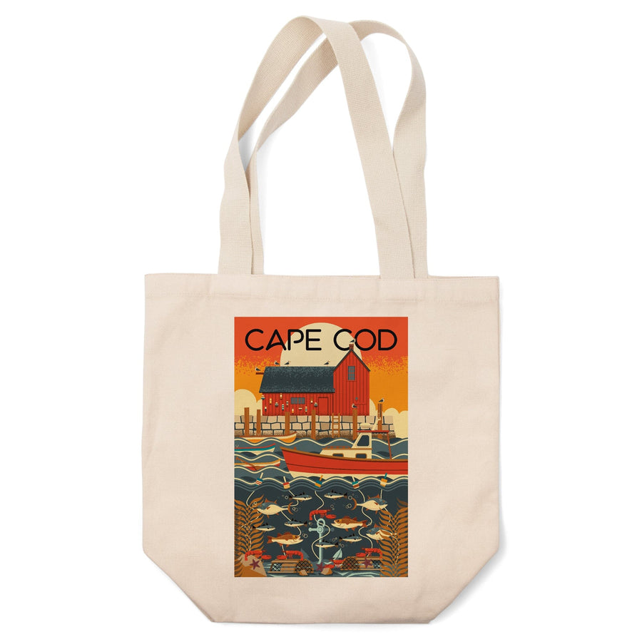 Cape Cod, Massachusetts, Nautical Geometric, Lantern Press Artwork, Tote Bag Totes Lantern Press 