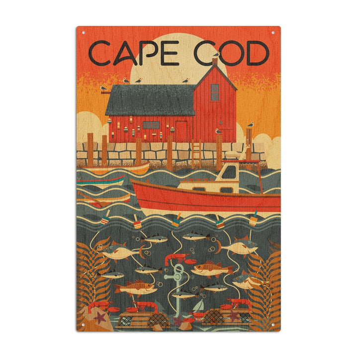 Cape Cod, Massachusetts, Nautical Geometric, Lantern Press Artwork, Wood Signs and Postcards Wood Lantern Press 10 x 15 Wood Sign 