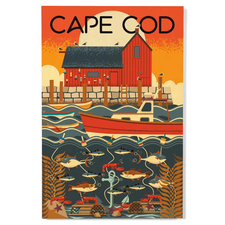 Cape Cod, Massachusetts, Nautical Geometric, Lantern Press Artwork, Wood Signs and Postcards Wood Lantern Press 