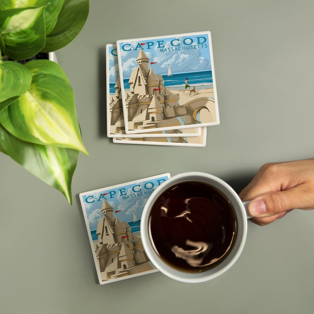 Cape Cod, Massachusetts, Sand Castle, Coasters Coasters Lantern Press 
