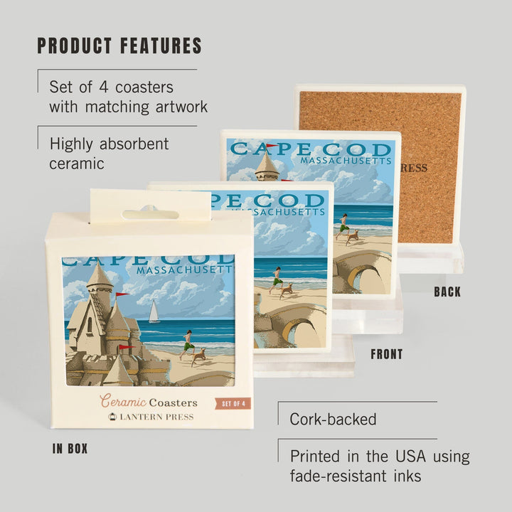 Cape Cod, Massachusetts, Sand Castle, Coasters Coasters Lantern Press 