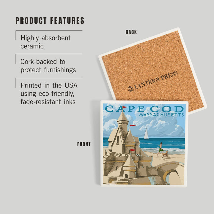 Cape Cod, Massachusetts, Sand Castle, Coasters Coasters Lantern Press 