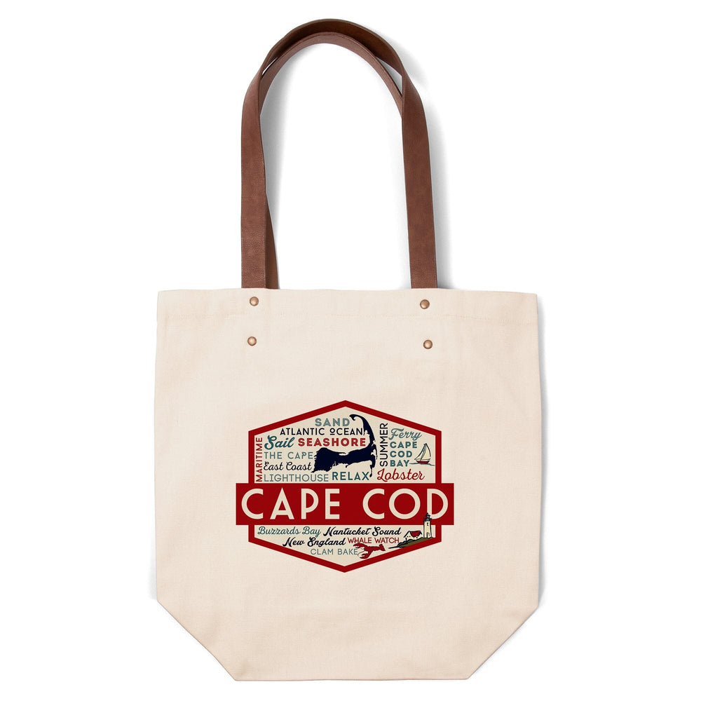 Cape Cod, Massachusetts, Typography & Icons, Contour, Lantern Press Artwork, Accessory Go Bag Totes Lantern Press 